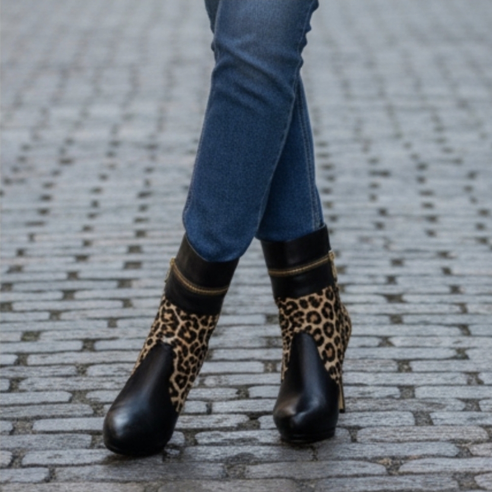 Michael Kors Haya Platform Stilleto Zipper Leopard Printed Hair-Calf Bootie 9.5 - Picture 11 of 11